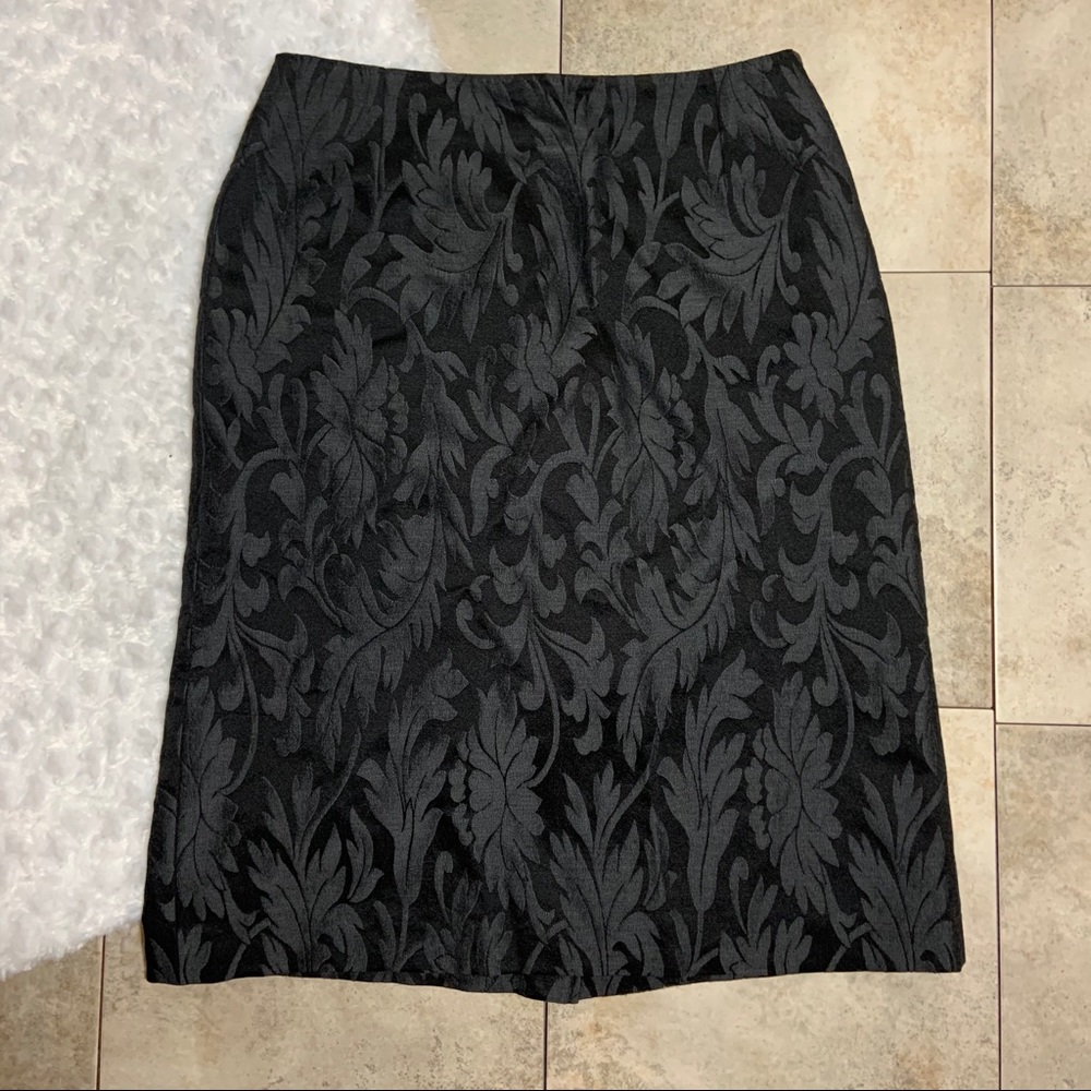 MaxMara Wool Silk Black Floral Brocade Skirt